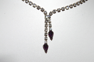 +MBA #87-166   Vintage Purple & White Crystal Rhinestone Chocker & Earring Set