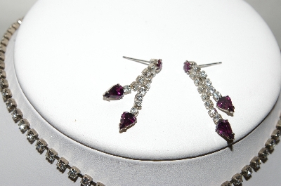 +MBA #87-166   Vintage Purple & White Crystal Rhinestone Chocker & Earring Set