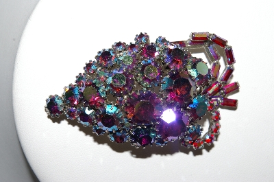 +MBA #87-312  Vintage Dazzling Unsigned Red Aurora Borealis Brooch