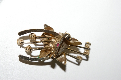 +MBA #87-320  Vintage Enameled Rose & Rhinestone Wish Bone Pin