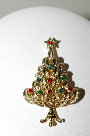 +MBA #87-361   OBEA Gold Tone Rhinestone Christmas Tree Brooch