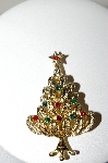 +MBA #87-361   OBEA Gold Tone Rhinestone Christmas Tree Brooch