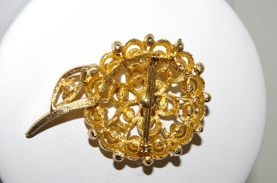 +MBA #87-317   Vintage Gold Tone Brown & Yellow Rhinestone Flower Brooch