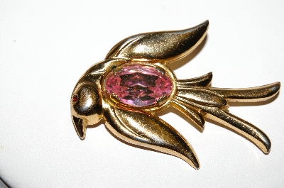 +MBA #87-497  Coro Gold Tone Pink Rhinestone Bird Pin