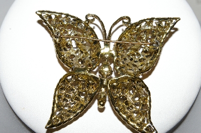 **Vintage Brown & Amber Rhinestone Butterfly Brooch