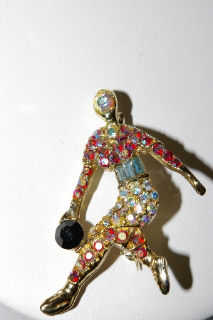 +MBA #87-381  Vintage Gold Tone Rhinestone Bowlers Pin