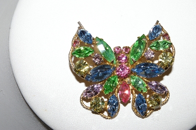 +MBA #87-428  Vintage Multi Colored Rhinestone Butterfly Brooch