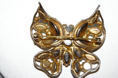 +MBA #87-428  Vintage Multi Colored Rhinestone Butterfly Brooch
