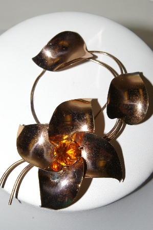+MBA #87-358  Large Vintage Copper Floral Brooch