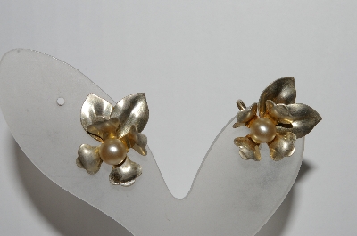 +MBA #90  Vintage Sterling & Pearl Floral  Screw Back Earrings