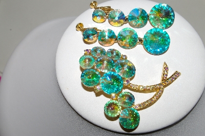 +MBA #87-352   Weiss Goldtone AB Glass Flower Brooch & Matching Earrings