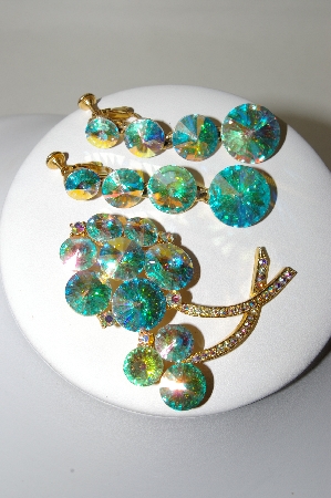 +MBA #87-352   Weiss Goldtone AB Glass Flower Brooch & Matching Earrings