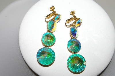 +MBA #87-352   Weiss Goldtone AB Glass Flower Brooch & Matching Earrings