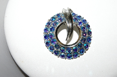+MBA #87-332  Vintage Silvertone Blue AB Crystal Pin/Pendant