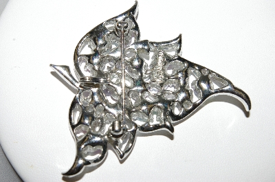 +MBA #87-301   Sarah Coventry Silvertone Red AB Crystal Fancy Leaf Brooch