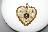+MBA #87-322  Vintage Gold Plated Heart Pendant With Blue & Clear Rhinestones