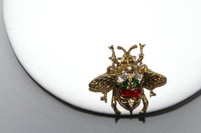 +MBA #87-339  Vintage Gold Plated Rhinestone Bumble Bee Pin