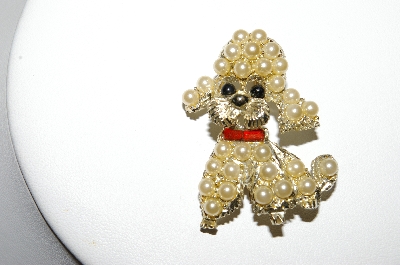 +MBA #87-291   Vintage Goldtone Faux Pearl Poodle Pin