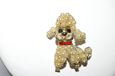 +MBA #87-291   Vintage Goldtone Faux Pearl Poodle Pin