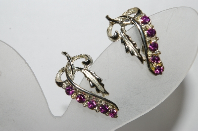 +MBA #90-147  Vintage Silvertone Purple Rhinestone Screw Back Earrings