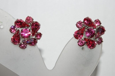 +MBA #90-138   Coro Silvertone Pink Rhinestone Clip On Earrings
