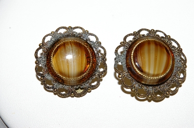 +MBA #87-323   Made In West Germany Brown Glass Clip On Earrings