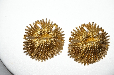 +MBA #88-097  Vintage Fancy Gold Plated Pierced Earrings