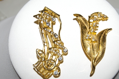 +MBA #88-371  "Set Of Two Gold Tone & Rhinestone Pins