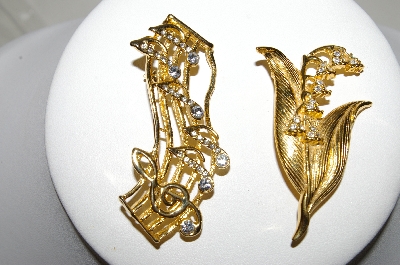 +MBA #88-371  "Set Of Two Gold Tone & Rhinestone Pins