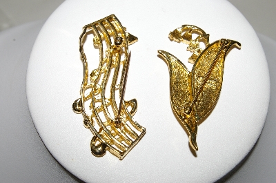 +MBA #88-371  "Set Of Two Gold Tone & Rhinestone Pins