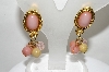 +MBA #88-165   Vintage Gold Tone Pink Stone & Bead Dangle Earrings