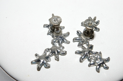 +MBA #89-015   Vintage Blue Enamel Flower & Clear Crystal Silver Tone Screw Back Earrings