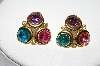+MBA #88-006   Tafari Gold Tone Multi Colored Crystal Rhinestone Pierced Earrings