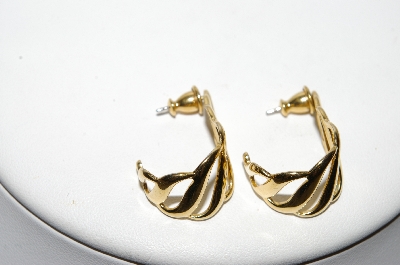 +MBA #88-438  " Monet Fancy Gold Tone 1/2 Hoop Style Pierced Earrings