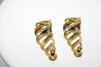 +MBA #88-438  " Monet Fancy Gold Tone 1/2 Hoop Style Pierced Earrings