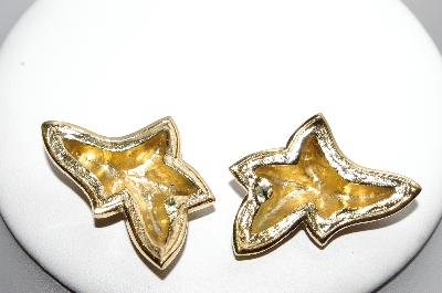 +MBA #88-170   Vintage Gold Tone Fancy Black Enameled Pierced Earrings