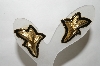 +MBA #88-170   Vintage Gold Tone Fancy Black Enameled Pierced Earrings