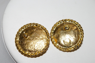+MBA #88-187   Gold Tone Black Stone Pierced Earrings