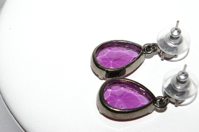 +MBA #89-079   Antiqued Metal Purple Glass Pierced Earrings