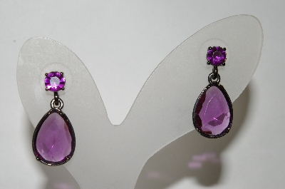 +MBA #89-079   Antiqued Metal Purple Glass Pierced Earrings