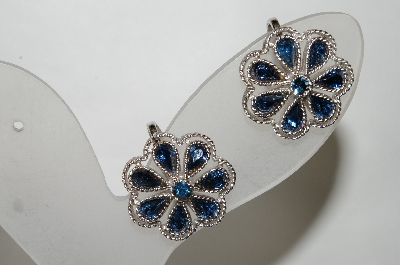 +MBA #89-164  "Tafari Silver Tone Blue Rhinestone Clip On Earrings
