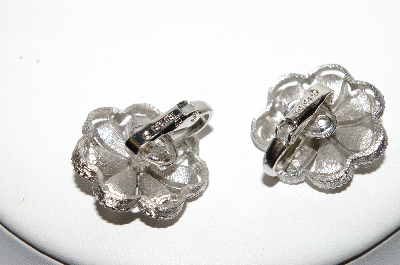 +MBA #89-164  "Tafari Silver Tone Blue Rhinestone Clip On Earrings