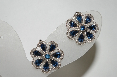 +MBA #89-164  "Tafari Silver Tone Blue Rhinestone Clip On Earrings