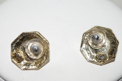 +MBA #89-054   Gold Tone Faux Pearl & Clear Crystal Rhinestone Pierced Earrings