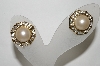 +MBA #89-054   Gold Tone Faux Pearl & Clear Crystal Rhinestone Pierced Earrings