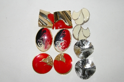 +MBA #88-209   5 Pairs Of Gold & Silver Tone Enameled Pierced Earrings