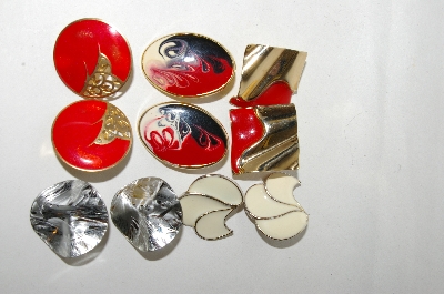 +MBA #88-209   5 Pairs Of Gold & Silver Tone Enameled Pierced Earrings