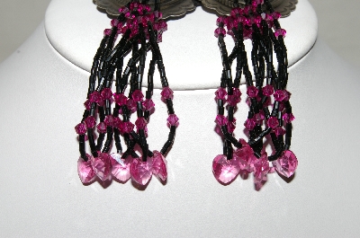+MBA #89-001   Antiqued Silver Hand Beaded & Pink Crystal Concho Earrings
