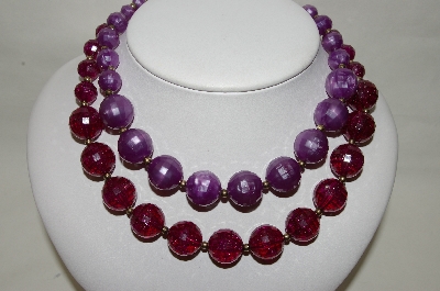+MBA #88-047   Vintage Two Row Purple Plastic Bead Necklace