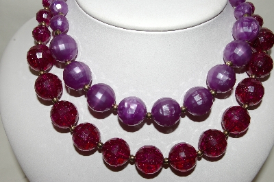 +MBA #88-047   Vintage Two Row Purple Plastic Bead Necklace